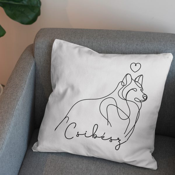 Lineart stílusú német juhászos párna névvel