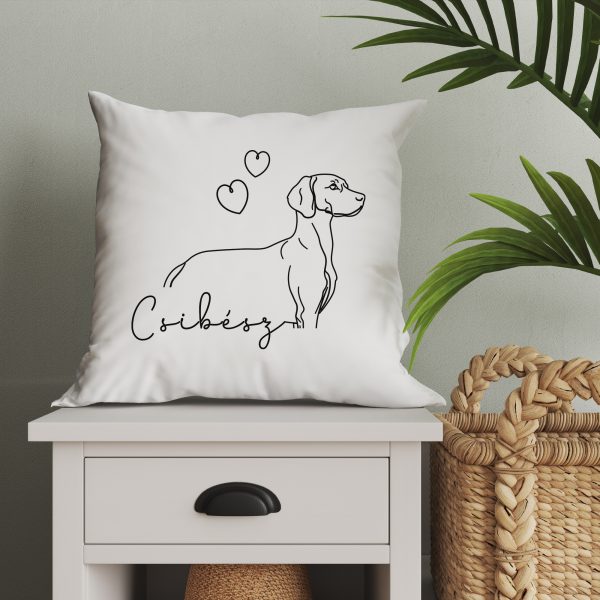 Lineart stílusú vizslás párna névvel