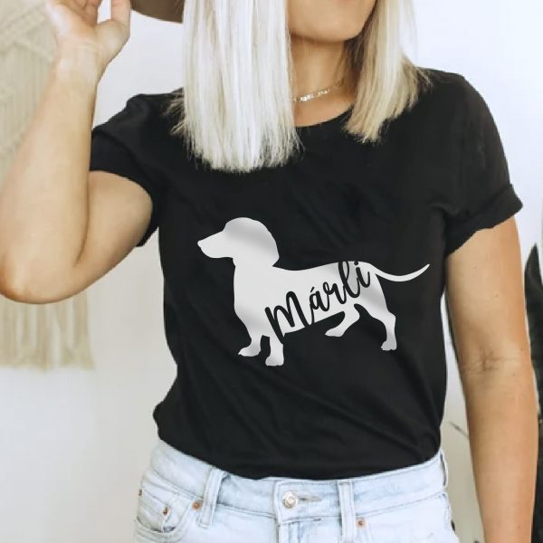 Tacskó sziluettes póló névvel