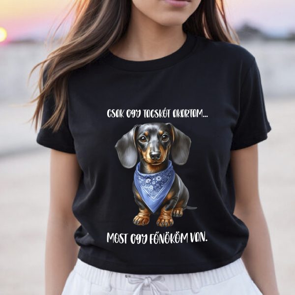 Most egy főnököm van kék kendős tacskós póló