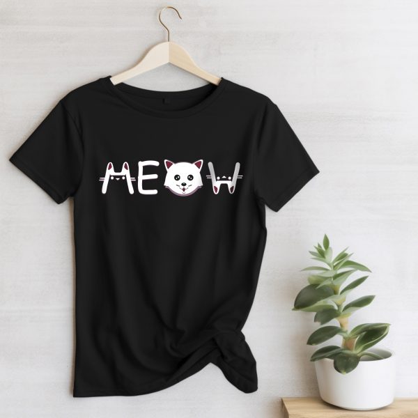 Meow feliratú póló fehér cicával