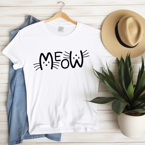 Meow feliratú póló bajszos cicákkal