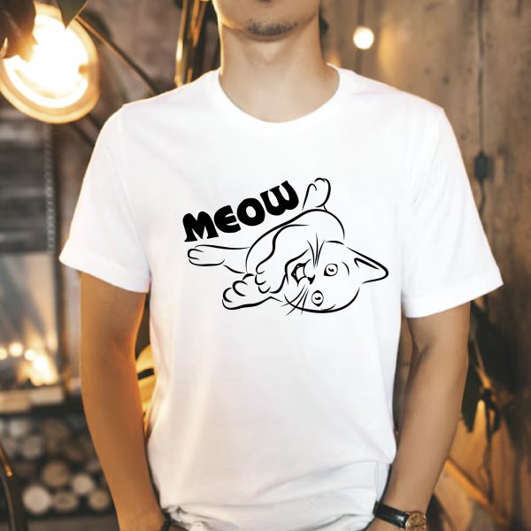 Meow feliratú póló hempergő cicával