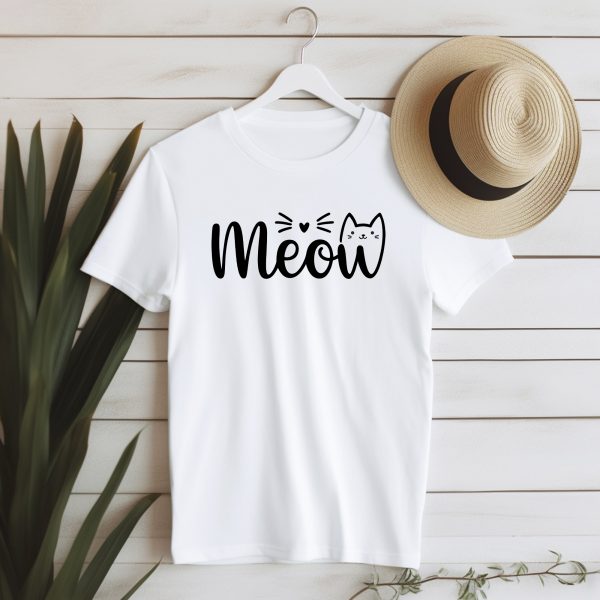 Póló meow felirattal, bújkáló cicával