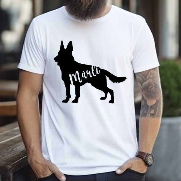 Német juhász sziluettes póló névvel