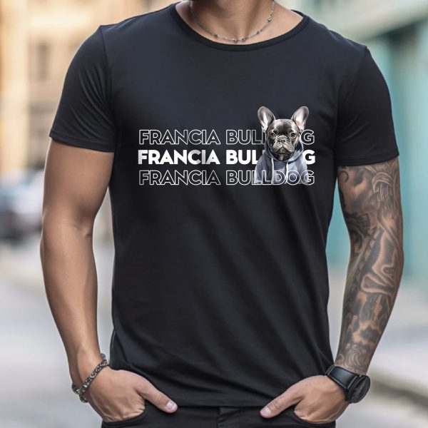 Francia bulldog feliratos póló, pulcsis kutyussal
