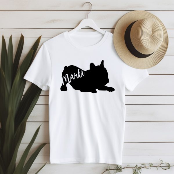 Francia bulldogos sziluettes póló, névvel